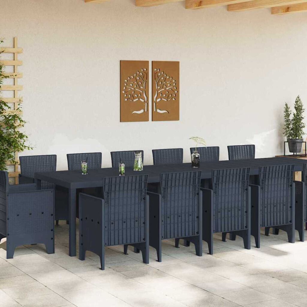 vidaXL Σέτ φαγητού για κήπο 13 pcs Ανθρακί Rattan Polt
