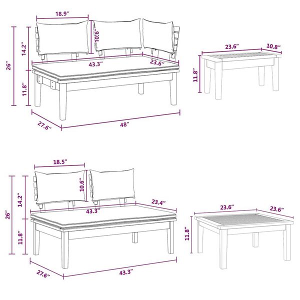 vidaXL Σετ Παγκάκι Κήπου 4 pcs Καφέ, Γκρί Πολυ rattan, βαμμένο ατσάλι