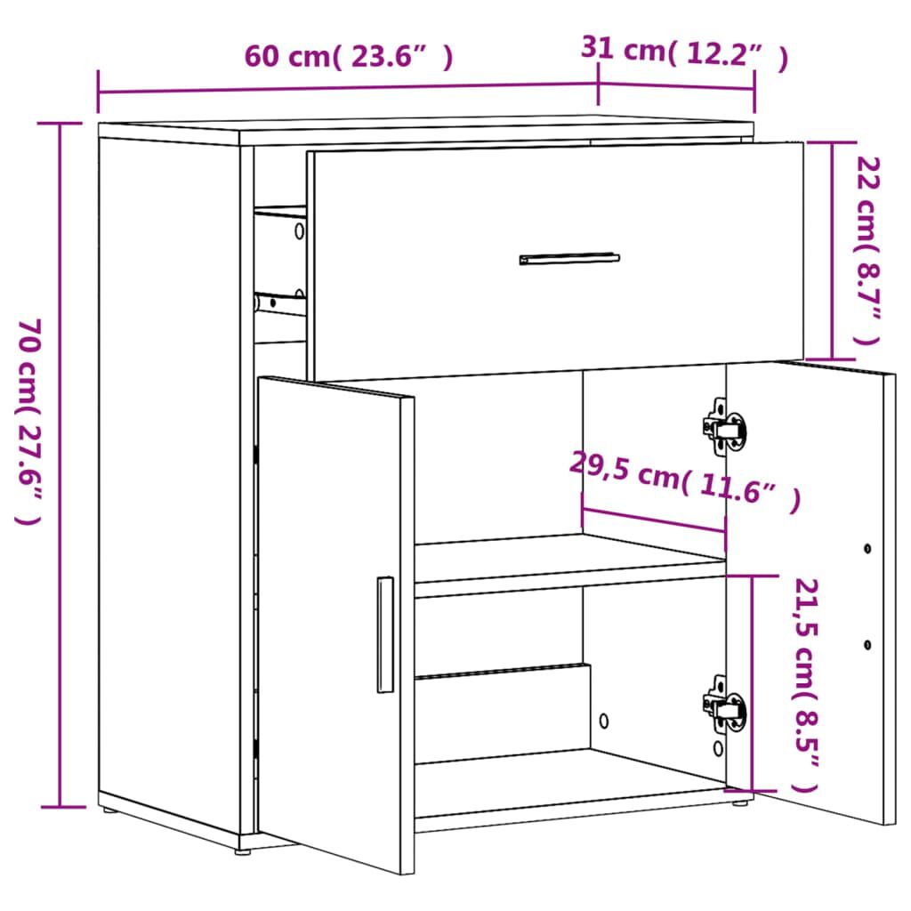 vidaXL Βοηθητικό Ντουλάπι Λευκό 60x31x70 εκ. από Επεξεργασμένο Ξύλο