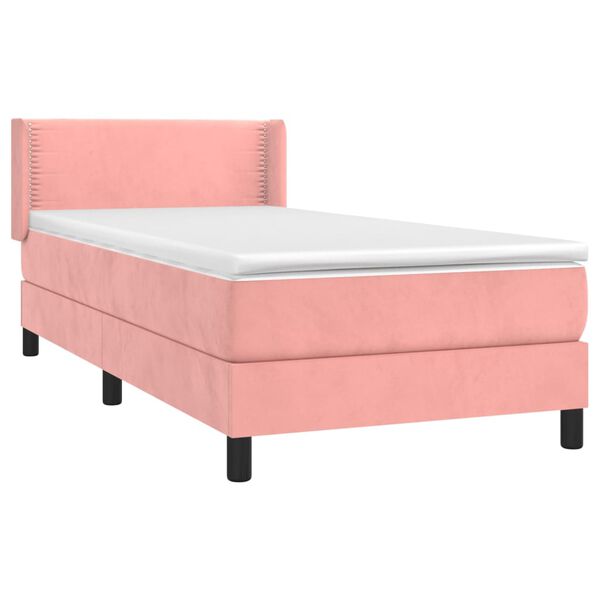 vidaXL Κρεβάτι Boxspring με Στρώμα Ροζ 90x190 εκ. Βελούδινο