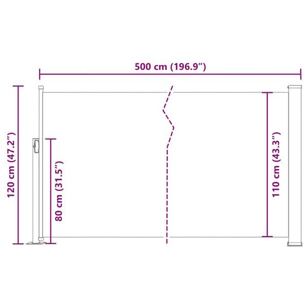 vidaXL Σκίαστρο Πλαϊνό Συρόμενο Βεράντας Γκρι 120 x 500 εκ.
