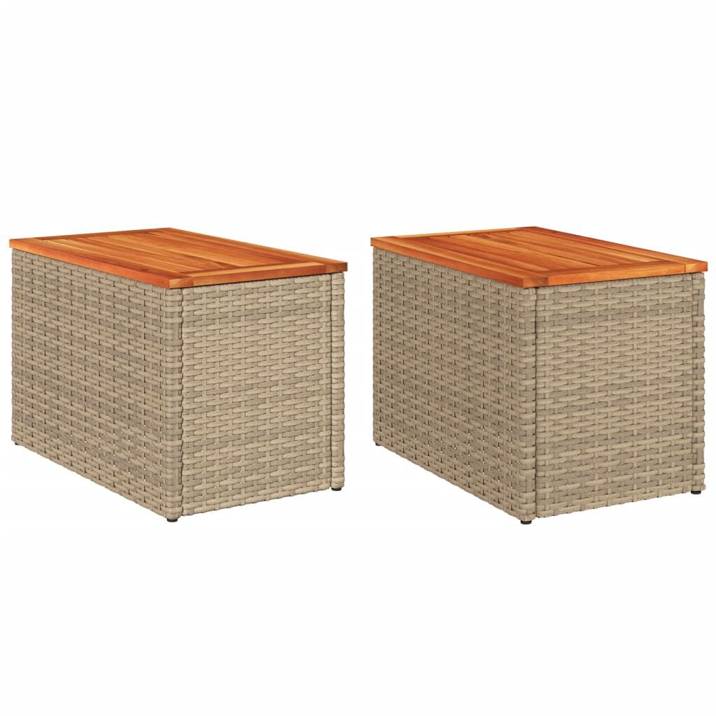 vidaXL Τραπεζάκια Κήπου 2 τεμ. Μπεζ 55x34x37εκ. Συνθ.Ρατάν/Μασίφ Ξύλο