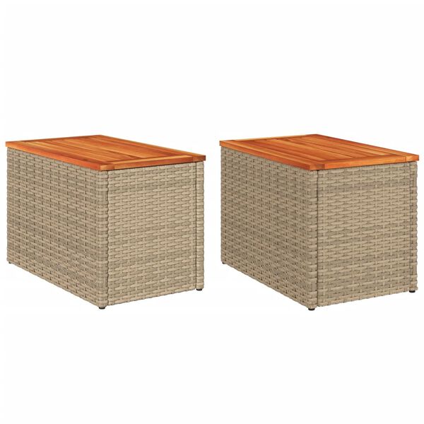vidaXL Τραπεζάκια Κήπου 2 τεμ. Μπεζ 55x34x37εκ. Συνθ.Ρατάν/Μασίφ Ξύλο