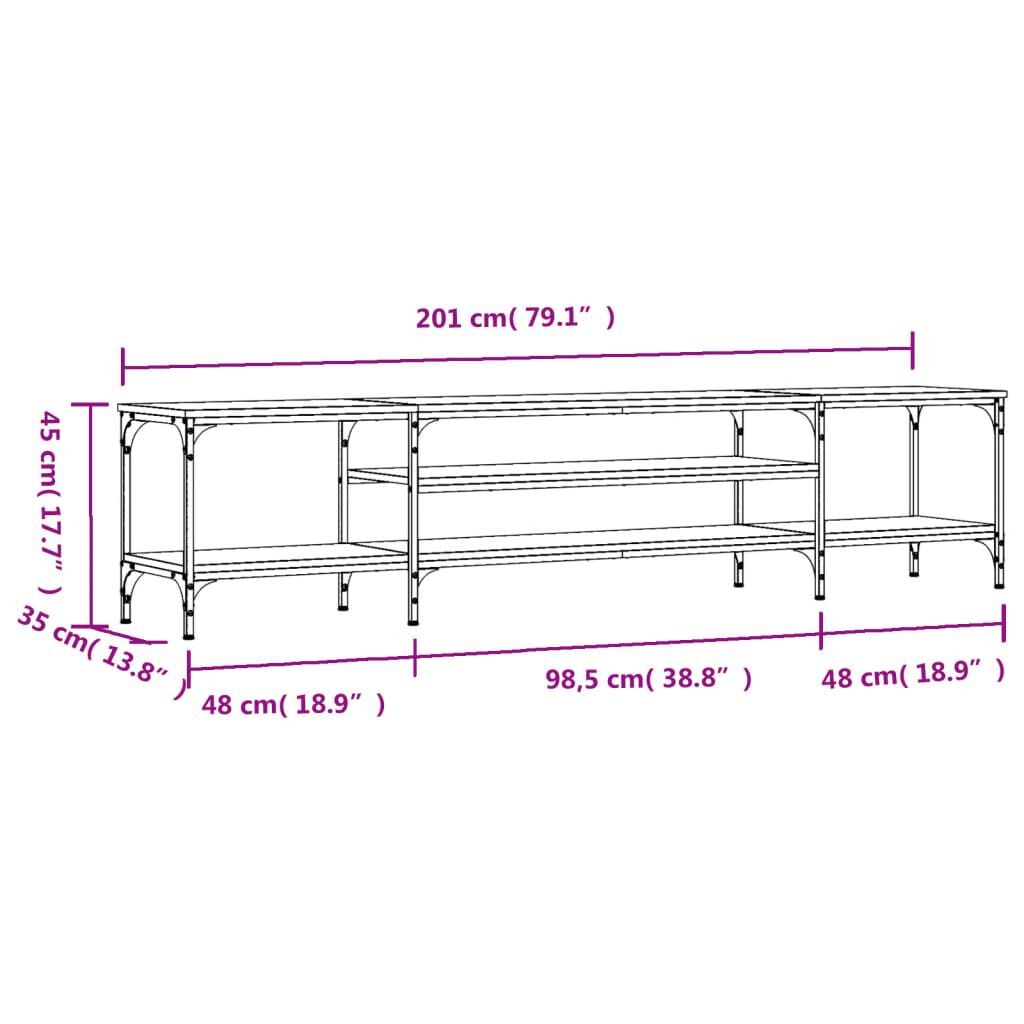 vidaXL Έπιπλο Τηλεόρασης Καπνιστή Δρυς 201x35x45 εκ. Επεξ. Ξύλο/Σίδερο