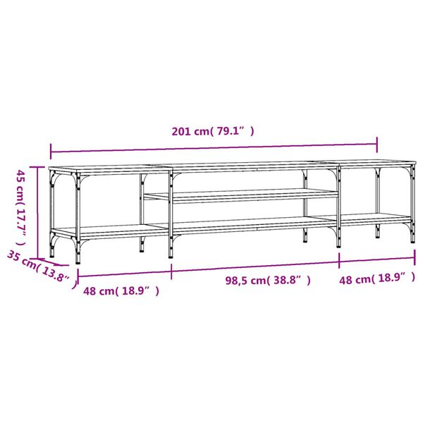 vidaXL Έπιπλο Τηλεόρασης Καπνιστή Δρυς 201x35x45 εκ. Επεξ. Ξύλο/Σίδερο
