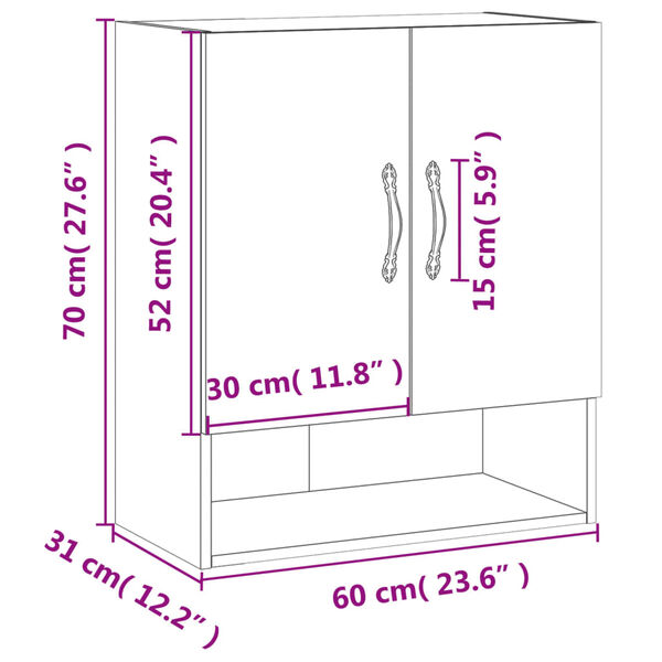 vidaXL Ντουλάπι Τοίχου Γκρι Σκυρ. 60x31x70 εκ. Επεξεργασμένο Ξύλο