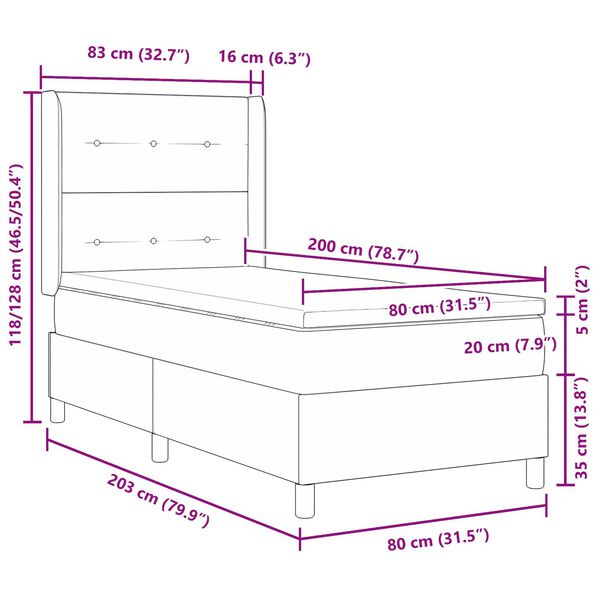 vidaXL Κρεβάτι Box Spring με Στρώμα & LED Μαύρο 80x200 εκ Βελούδο