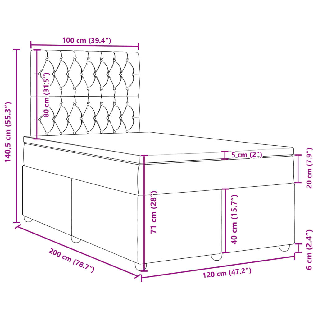 vidaXL Κρεβάτι Boxspring με Στρώμα Μαύρο 120x200 εκ. Υφασμάτινο