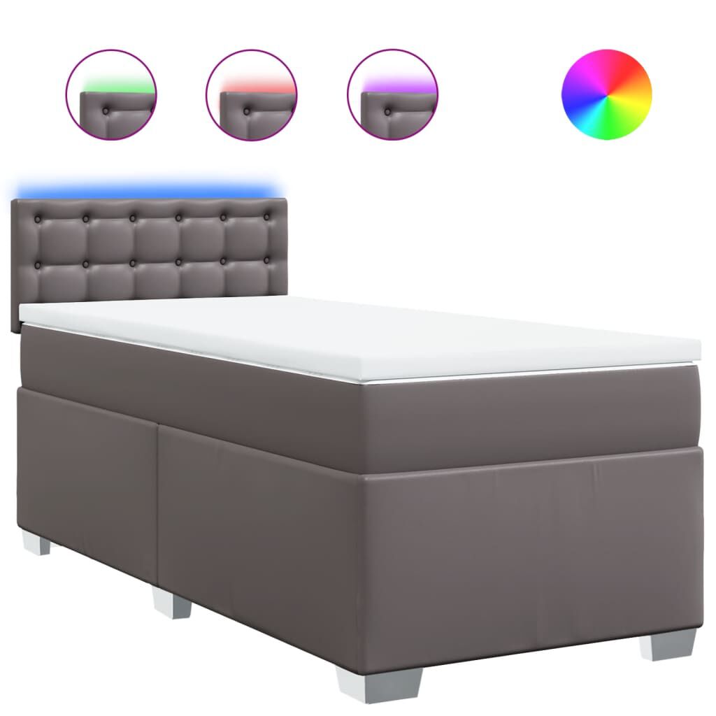 vidaXL Κρεβάτι Boxspring με Στρώμα Γκρι 90x190 εκ. από Συνθετικό Δέρμα