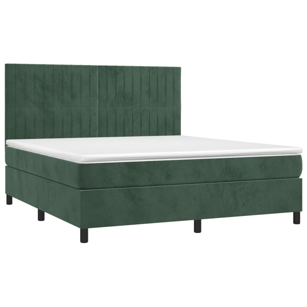 vidaXL Κρεβάτι Boxspring με Στρώμα Σκούρο Πράσινο 160x200εκ. Βελούδινο