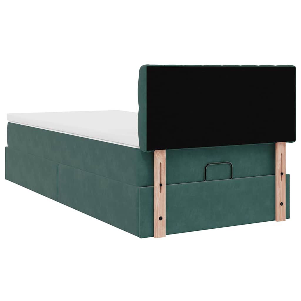 vidaXL Οθωμανικό κρεβάτι με στρώμα & LEDs Dark Green 80x200cm Velvet