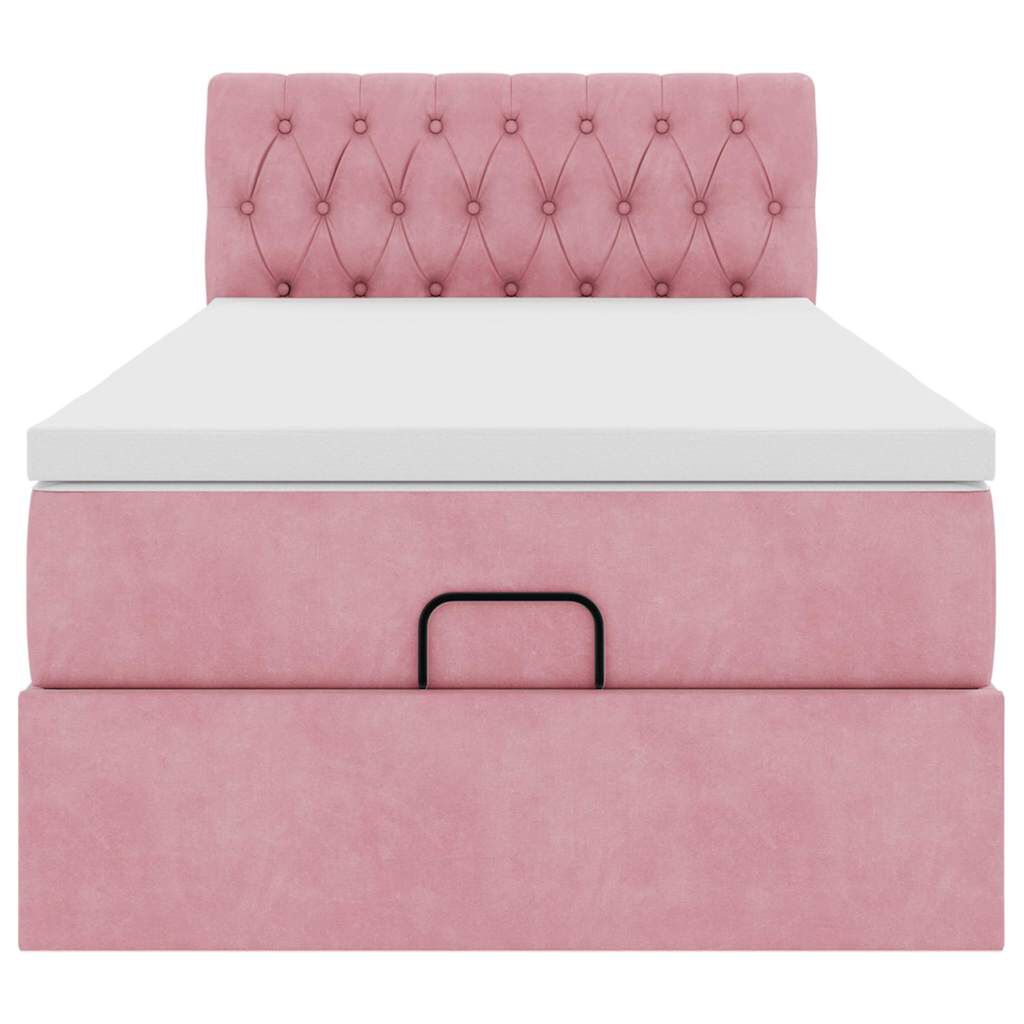 vidaXL Οθωμανικό κρεβάτι με στρώμα ροζ 90x200cm Velvet