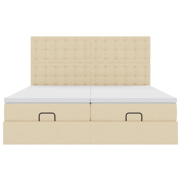 vidaXL Οθωμανικό κρεβάτι με στρώματα & LEDs Κρέμα 200x200cm ύφασμα