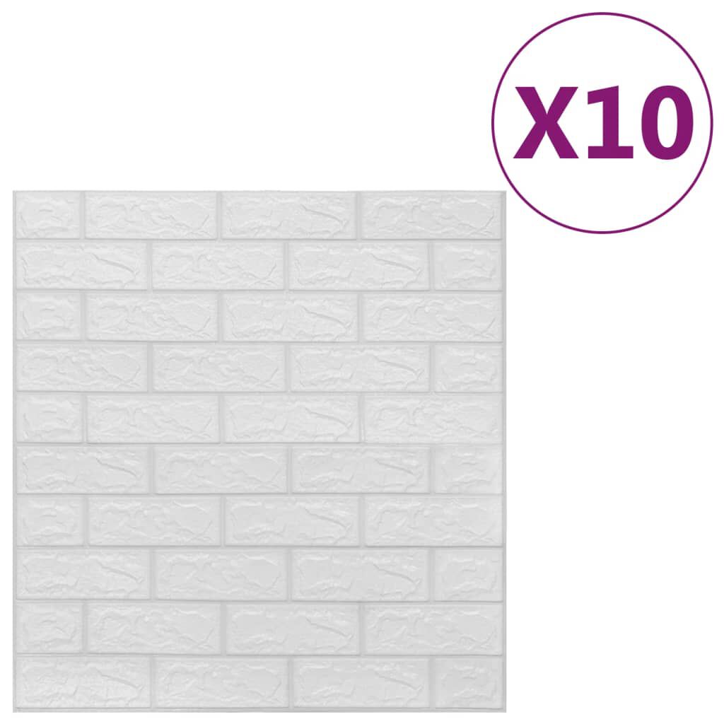 vidaXL 3D Τούβλα Ταπετσαρίας Αυτοκόλλητα Λευκά 10 τεμ.