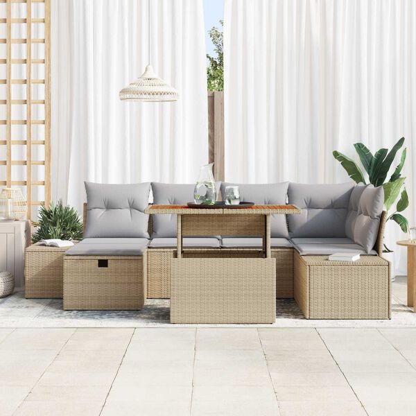 vidaXL Σετ Καναπέ Κήπου 7 pcs Μπεζ συνθετικό ρατάν