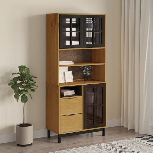 vidaXL Ντουλάπι FLAM 80x40x80εκ. από Μασίφ Ξύλο Πεύκο με Γυάλινη Πόρτα