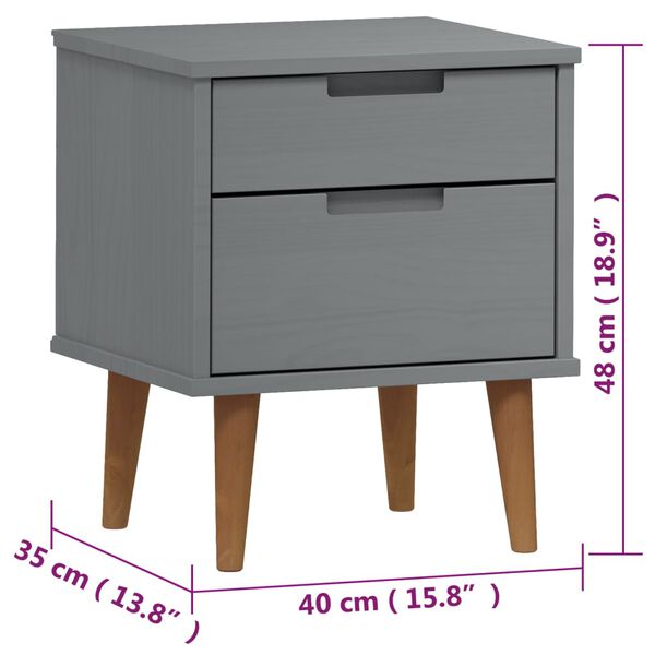 vidaXL Κομοδίνο MOLDE Γκρι 40 x 35 x 48 εκ. από Μασίφ Ξύλο Πεύκου