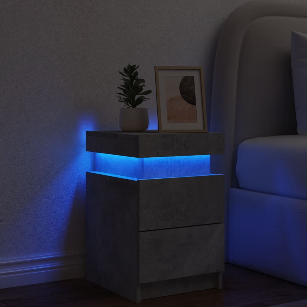 vidaXL Κομοδίνο με Φώτα LED Γκρι Σκυροδέματος 35 x 39 x 55 εκ.
