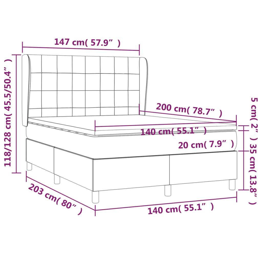 vidaXL Κρεβάτι Boxspring με Στρώμα Μπλε 140x200 εκ. Υφασμάτινο