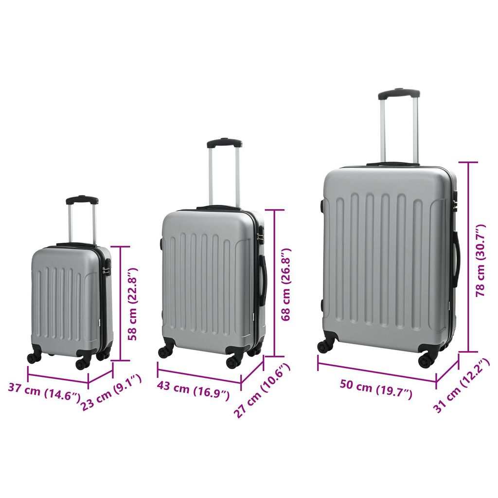 vidaXL Σετ βαλιτσών 3 τεμάχια Ανθεκτική Ασημί 20'' 24'' 28'' ABS