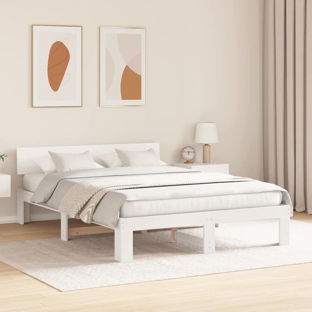 vidaXL Σκελετός Κρεβατιού Λευκό 140 x 200 cm Μασίφ ξύλο πεύκου