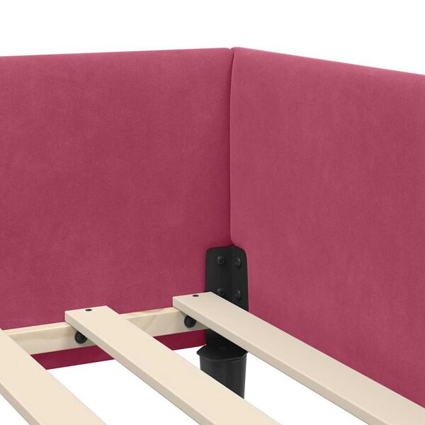 vidaXL Πλαϊνό Κρεβάτι Μπορντό 90 x 190 cm Βελούδο και Στιβαρή ξυλεία