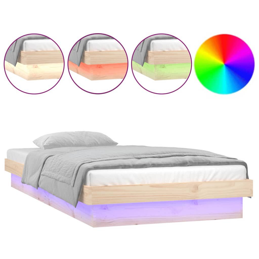 vidaXL Πλαίσιο Κρεβατιού με LED 90 x 200 εκ. από Μασίφ Ξύλο