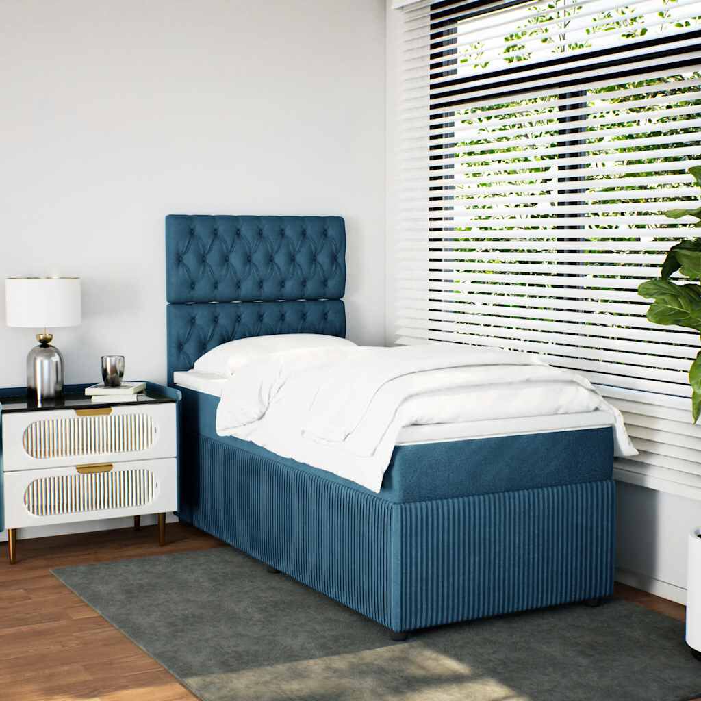 vidaXL Κρεβάτι Boxspring με Στρώμα Μπλε 90x190 εκ. Βελούδινο