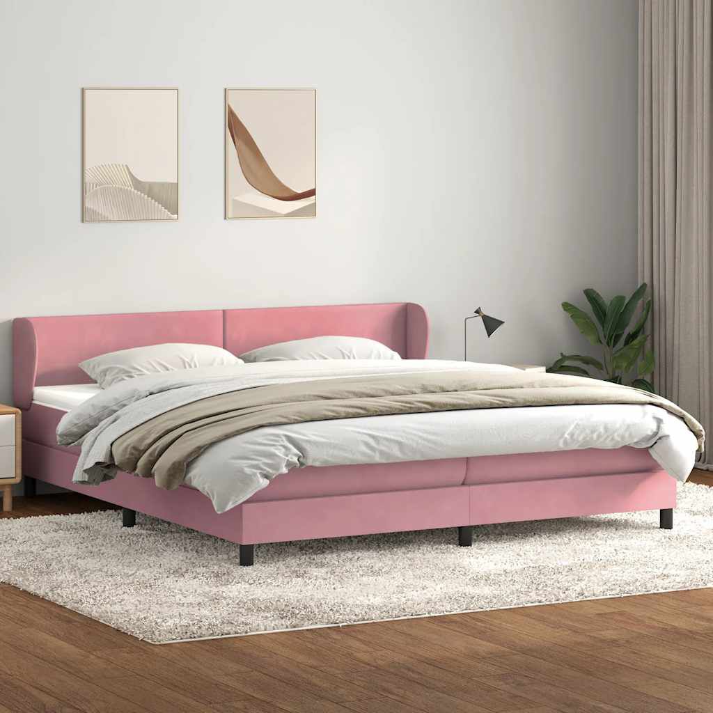 vidaXL Box Spring κρεβάτι με στρώματα ροζ 200x210 cm Βελούδινο