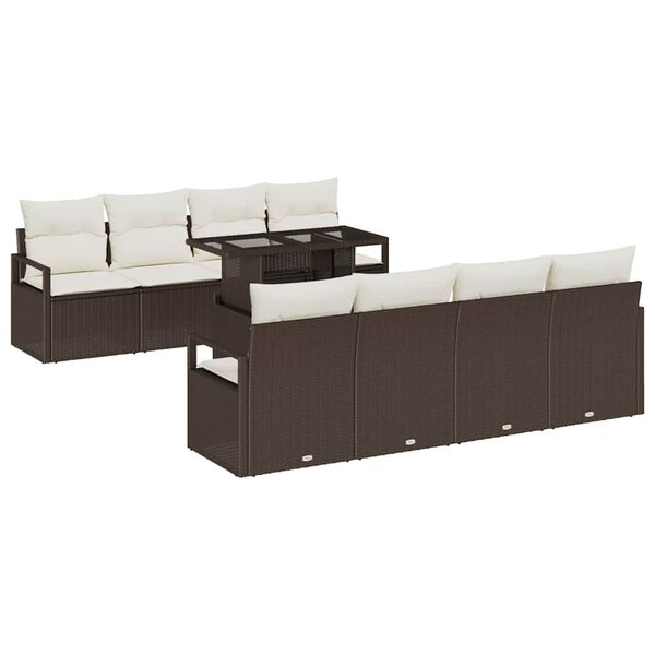 vidaXL Σετ Καναπέ Κήπου με αποθήκευση 9 pcs Καφέ Πολυ ράταν