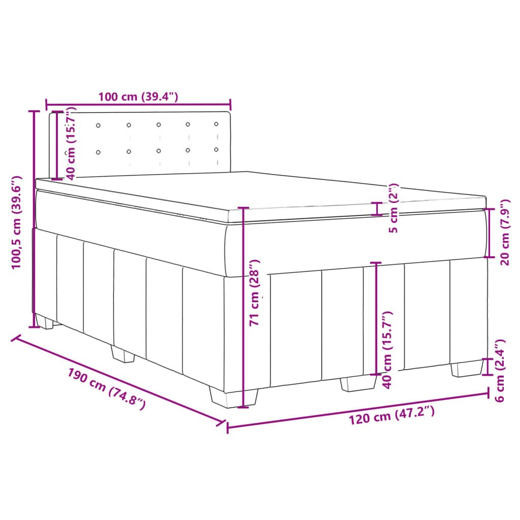 vidaXL Κρεβάτι Boxspring με Στρώμα Μπλε 120x190 εκ. Υφασμάτινο