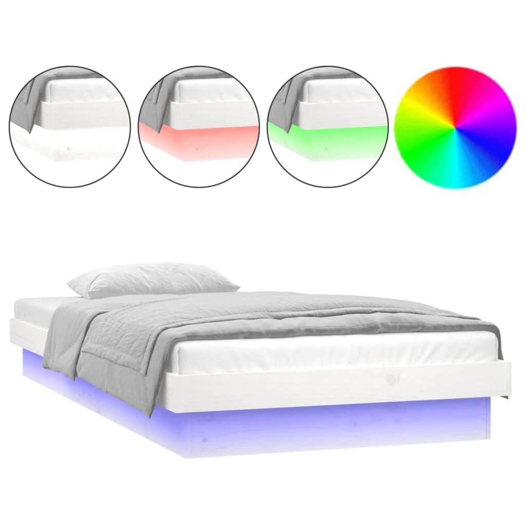 vidaXL Πλαίσιο Κρεβατιού με LED Λευκό 90 x 200 εκ. από Μασίφ Ξύλο