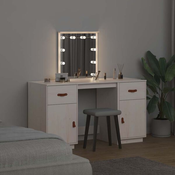 vidaXL Μπουντουάρ Σετ με LED Λευκό από Μασίφ Ξύλο Πεύκου