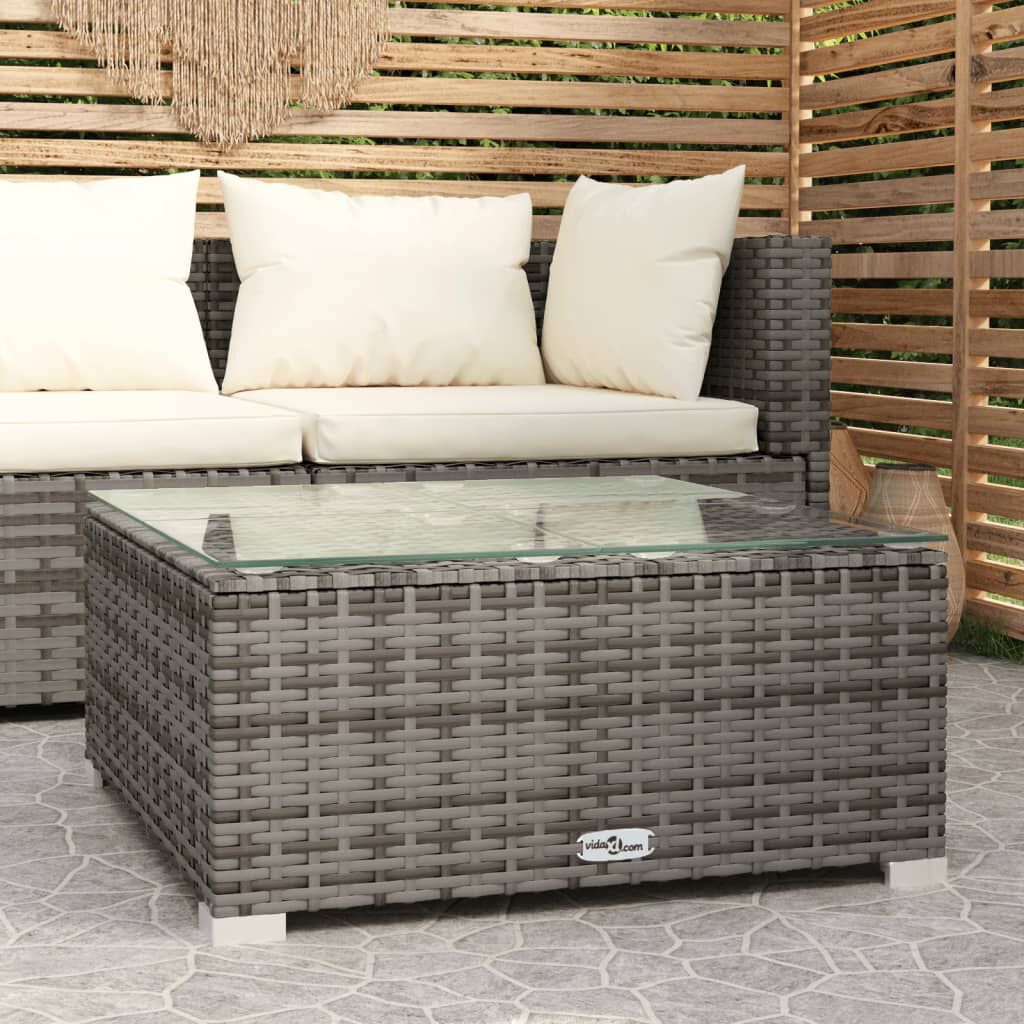 vidaXL Τραπεζάκι Σαλονιού Κήπου Γκρι 60x60x30 εκ. Συνθ. Ρατάν/Γυαλί