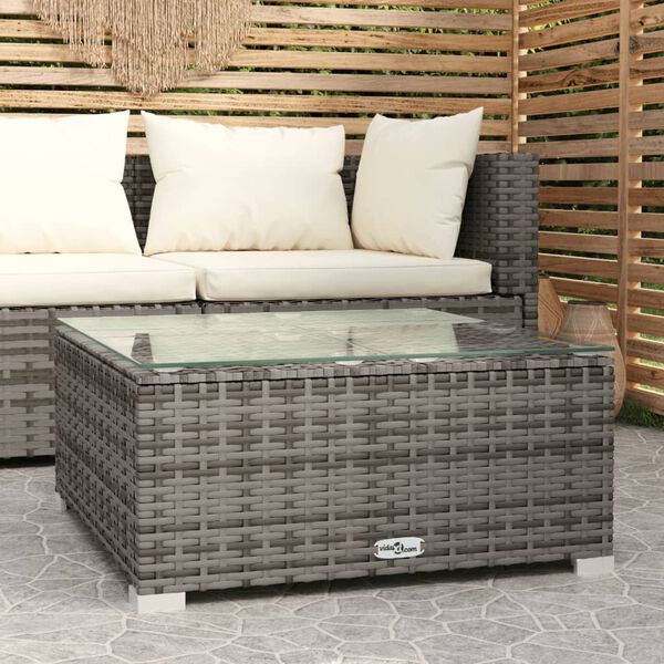 vidaXL Τραπεζάκι Σαλονιού Κήπου Γκρι 60x60x30 εκ. Συνθ. Ρατάν/Γυαλί