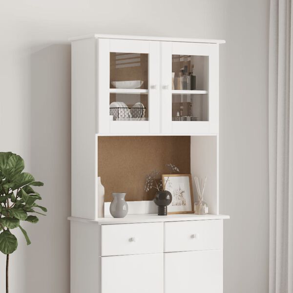 vidaXL Πάνω Ντουλάπι-Βιτρίνα ALTA Λευκό 77x30x92 εκ. Μασίφ Ξύλο Πεύκου