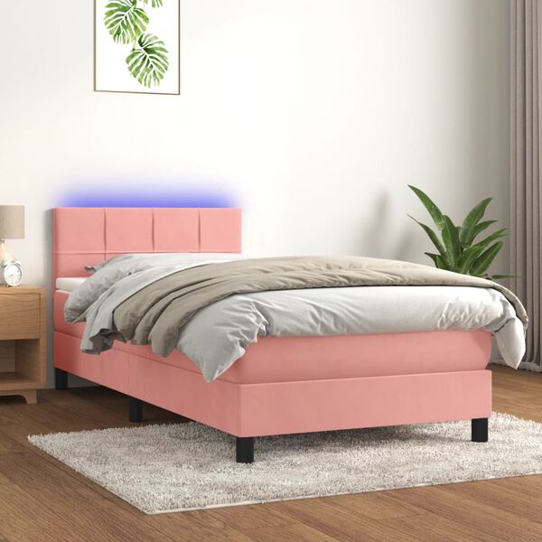 vidaXL &Kappa;&rho;&epsilon;&beta;ά&tau;&iota; Boxspring &mu;&epsilon; &Sigma;&tau;&rho;ώ&mu;&alpha; & LED &Rho;&omicron;&zeta; 90x200 &epsilon;&kappa;. &Beta;&epsilon;&lambda;&omicron;ύ&delta;&iota;&nu;&omicron;