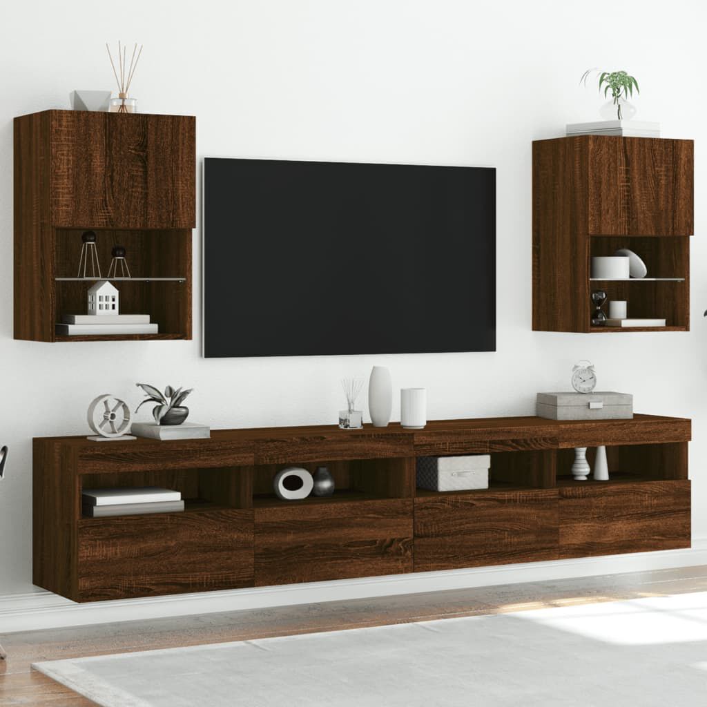 vidaXL Έπιπλα Τηλεόρασης με LED 2 τεμ. Καφέ Δρυς 40,5x30x60 εκ.