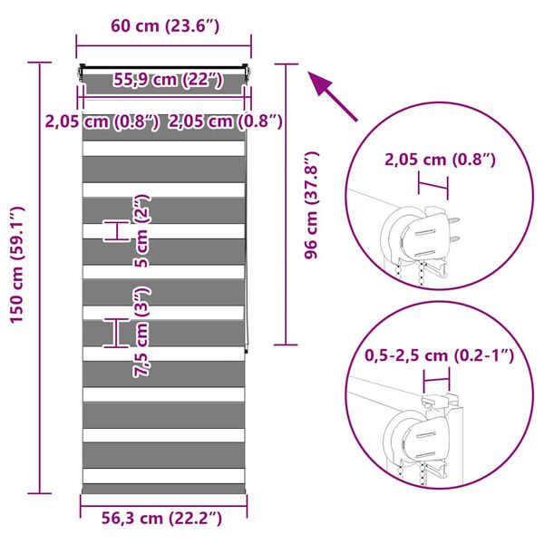 vidaXL Ζέβρα τυφλή Μαύρο Πλάτος υφάσματος 55,9 εκ. Πολυεστέρας