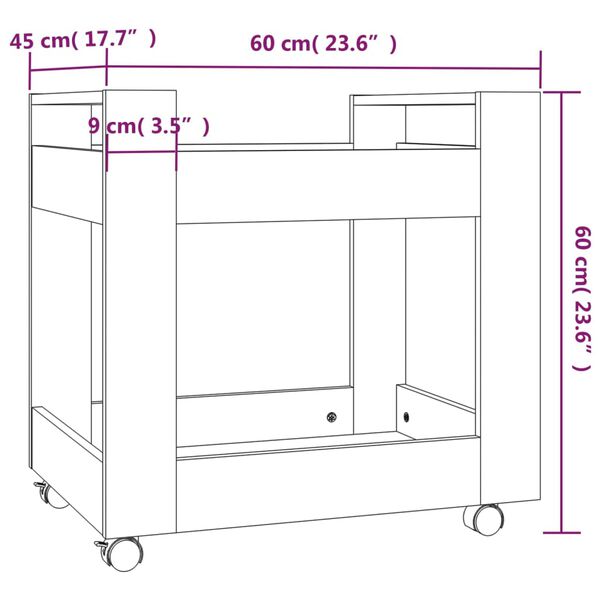 vidaXL Τρόλεϊ Γραφείου Μαύρο 60 x 45 x 60 εκ. από Επεξεργασμένο Ξύλο