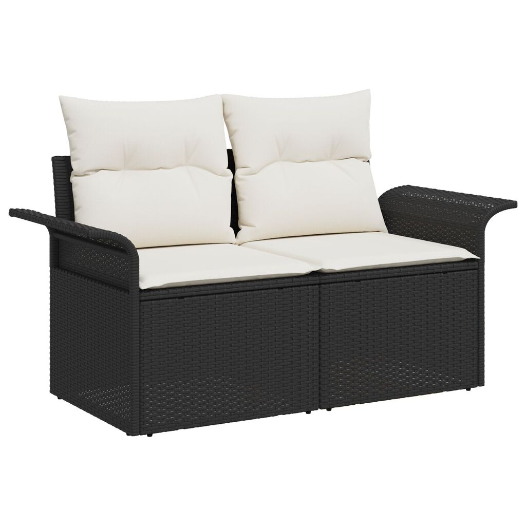 vidaXL Σετ κήπου 8 κομματιών με μαξιλάρια Black Poly Rattan