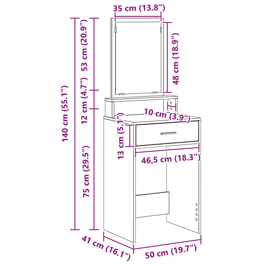 vidaXL Τουαλέτα με Συρτάρια Γκρι Σονομά 50x41x140 εκ.