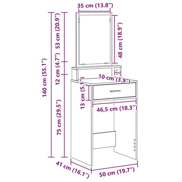 vidaXL Κομμό Υπνοδωματίου με συρτάρι Γκρι sonoma 50 x 41 x 140 εκ.