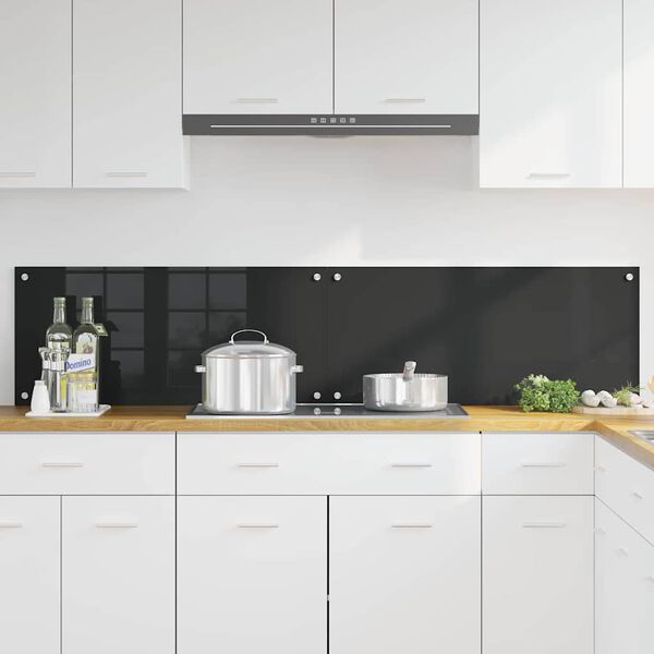 vidaXL Πίσω Πάνελ Κουζίνας Μαύρο 90 x 40 cm σκληρυμένο γυαλί