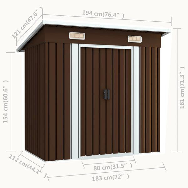 vidaXL Αποθήκη Κήπου Καφέ 194 x 121 x 181 εκ. Ατσάλινη