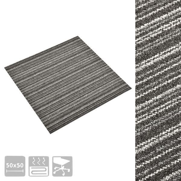 vidaXL Μοκέτα Πλακάκι 20 τεμ. Ανθρακί Ριγέ 5 μ² 50x50 εκ.