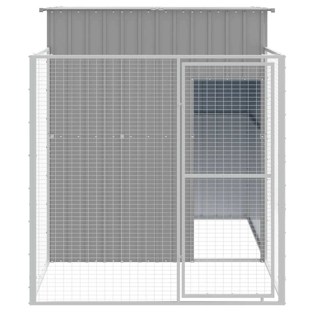 vidaXL Σπιτάκι Σκύλου με Αυλή Αν. Γκρι 165x251x181 εκ Γαλβαν. Χάλυβας