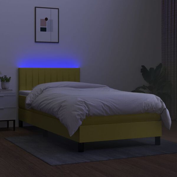 vidaXL Κρεβάτι Boxspring με Στρώμα & LED Πράσινο 80x200 εκ. Υφασμάτινο