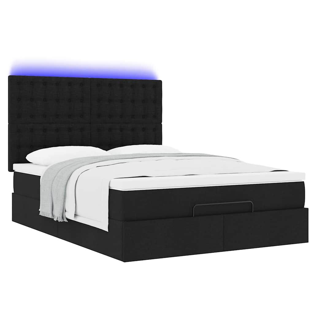 vidaXL Οθωμανικό κρεβάτι με στρώμα & LEDs Μαύρο 140x190 cm Ύφασμα