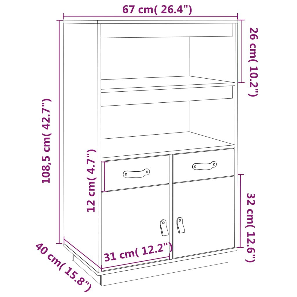 vidaXL Ντουλάπι Ψηλό Λευκό 67 x 40 x 108,5 εκ. από Μασίφ Ξύλο Πεύκου